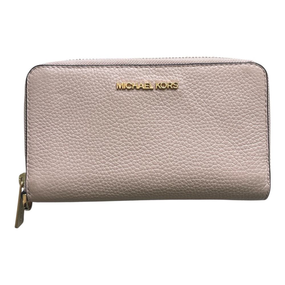 Michael Kors Jet Set Leather Phone Case Wallet Blossom Pink Zip Around Soft MK